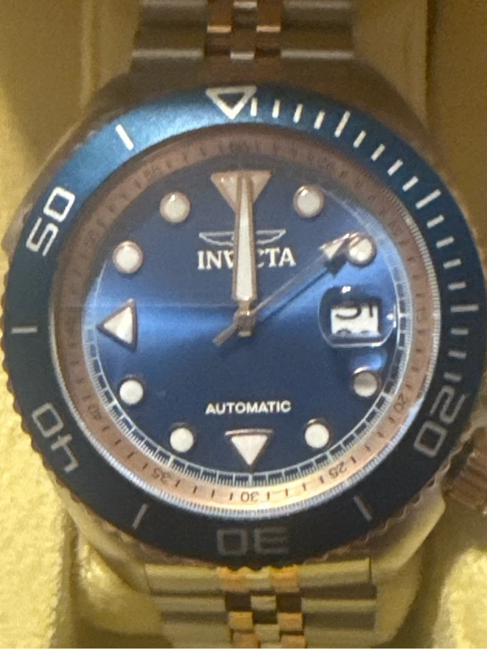 Invicta Stainless Steel Watch with Yellow Rotor Accent